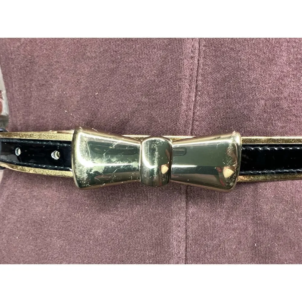 belt bow buckle black gold vegan leather